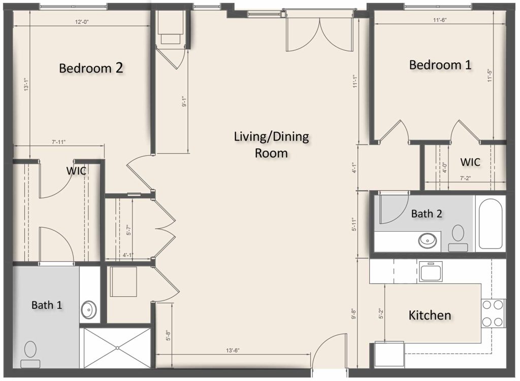 TYPE "C" - TWO BEDROOM (1,357 SF)