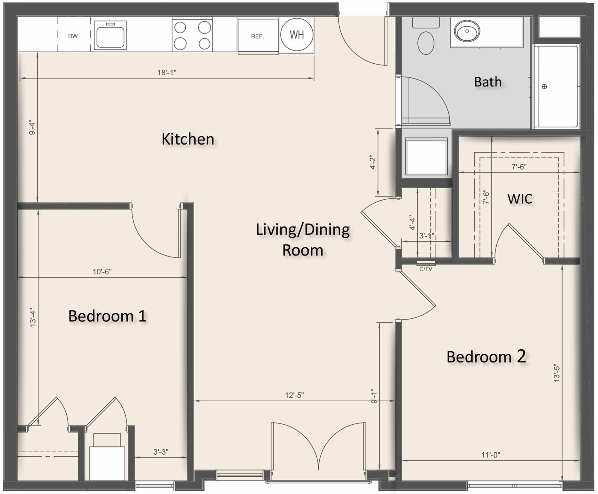 TYPE "D" - TWO BEDROOM (964 SF)