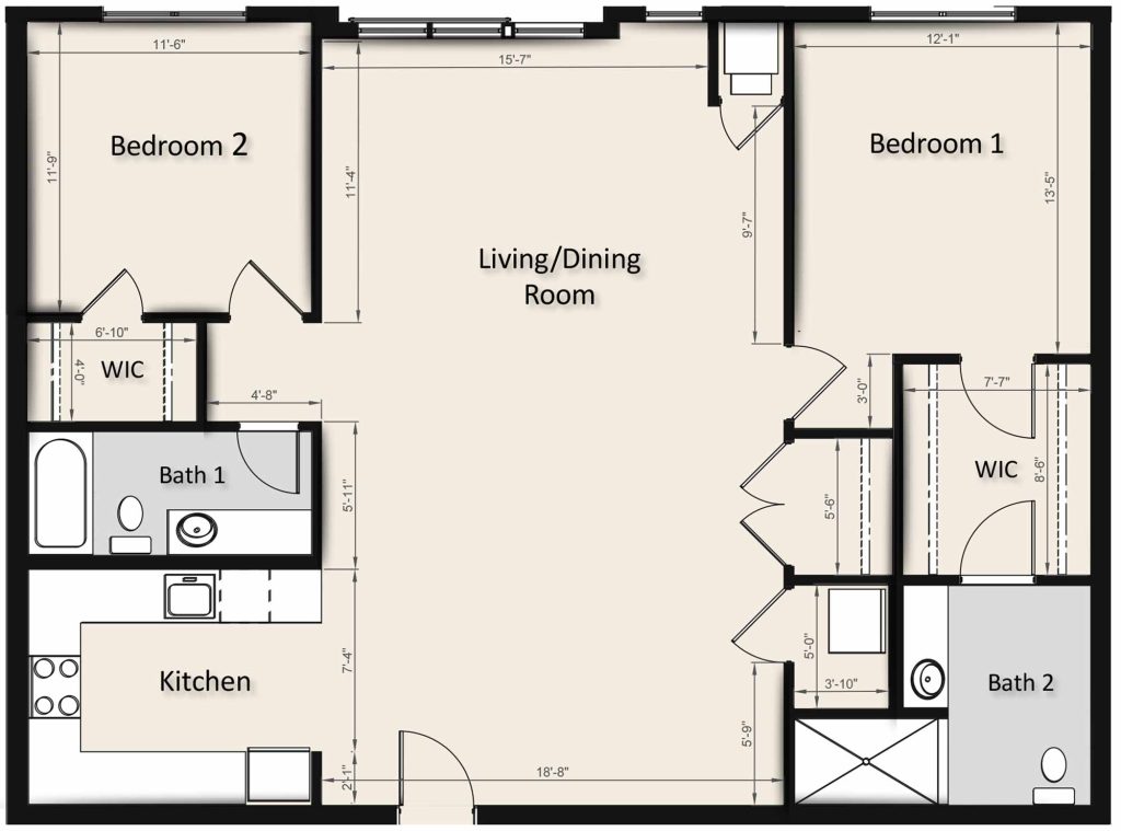 TYPE "E" - TWO BEDROOM (1,357 SF)