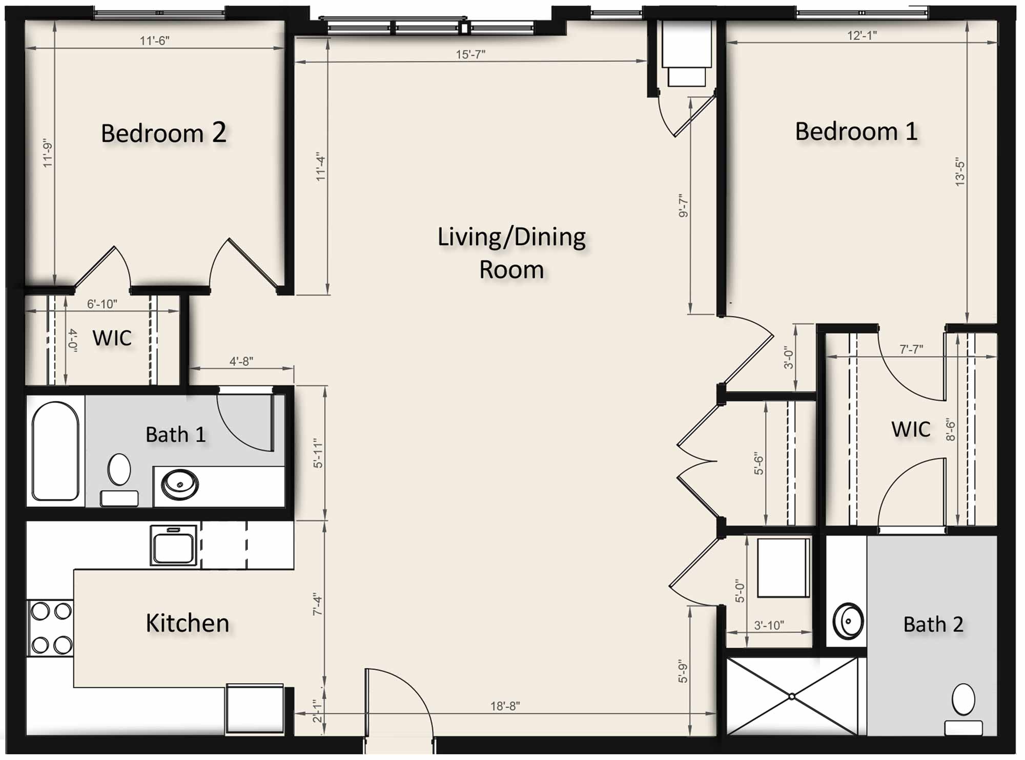 TYPE "E" - TWO BEDROOM (1,357 SF)