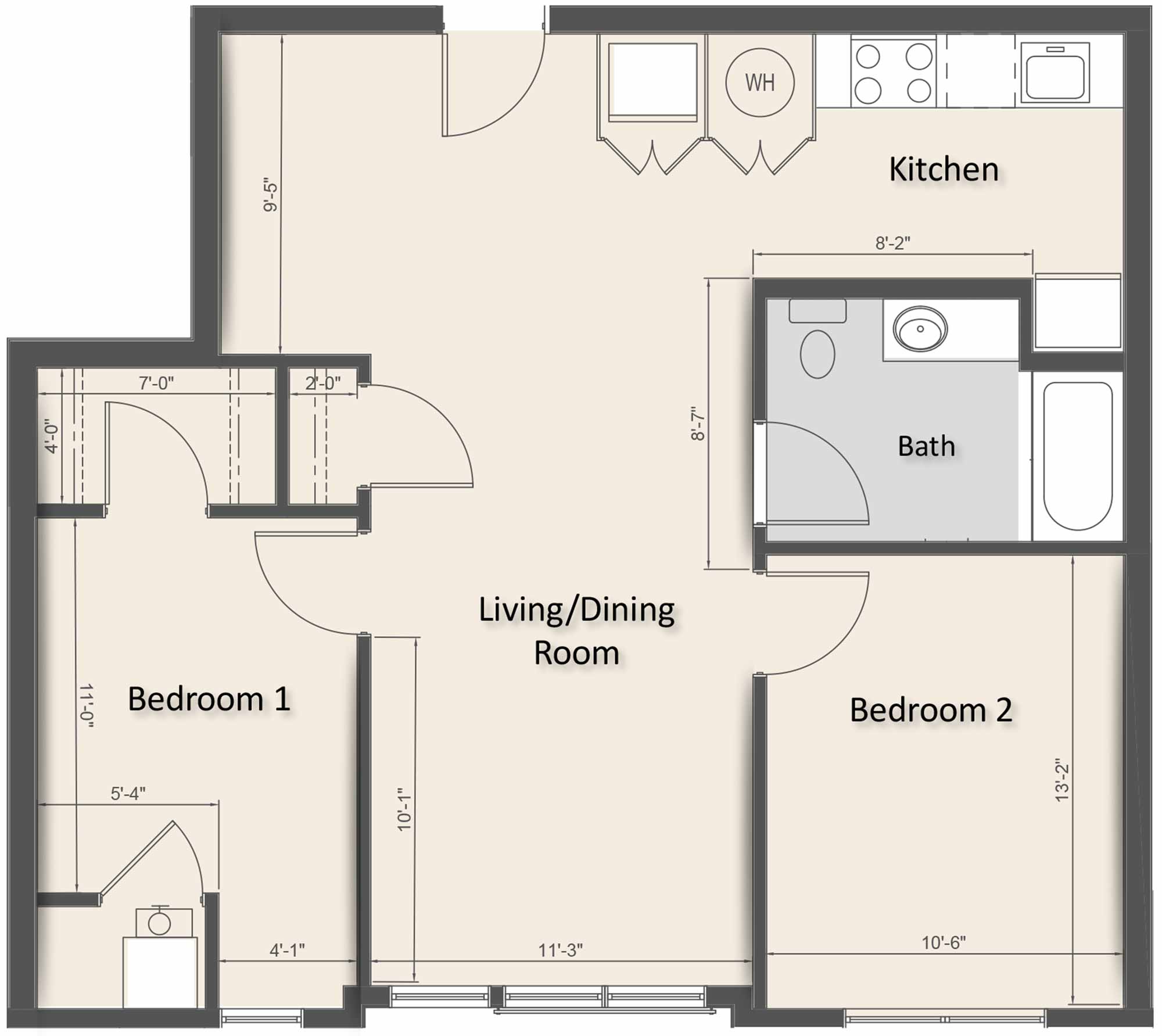 TYPE "F" - TWO BEDROOM (856 SF)