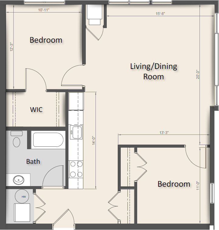 TYPE "V" - TWO BEDROOM (948 SF)